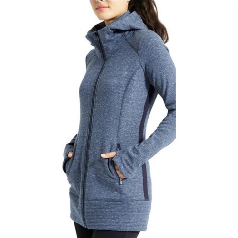 Athleta Stronger Hoodie Heathered blue Full Zip
